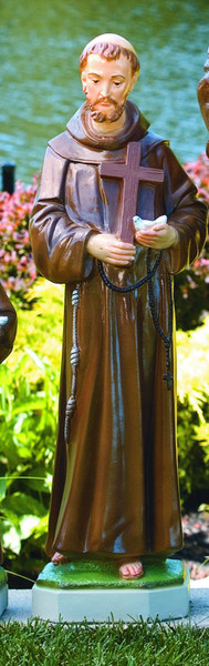 Saint Francis Sculpture Stone Decoration Church Statuary Colored Art